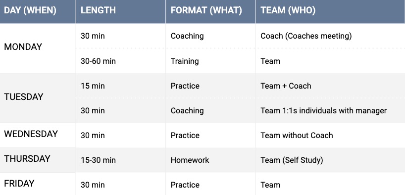 sample weekly coaching schedule