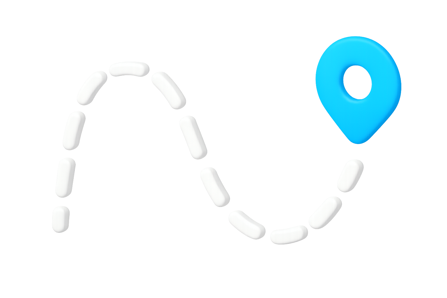 Curved dashed path leading to a location pin, representing progress toward a defined outcome