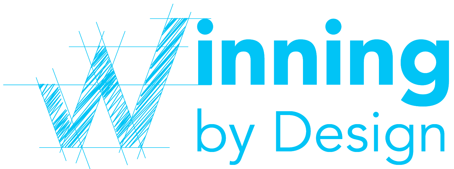 winning by design logo, blue