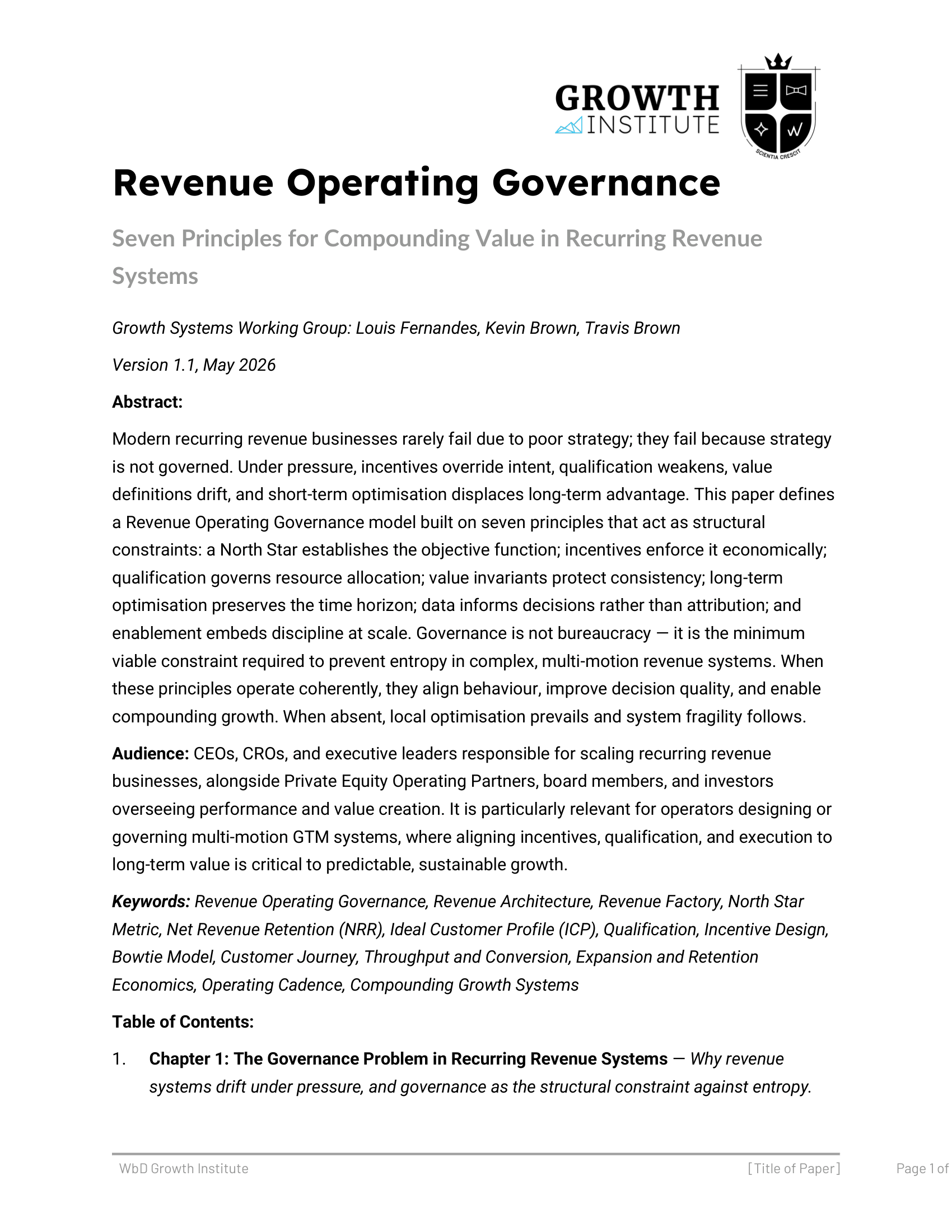 Revenue Operating Governance - page 1